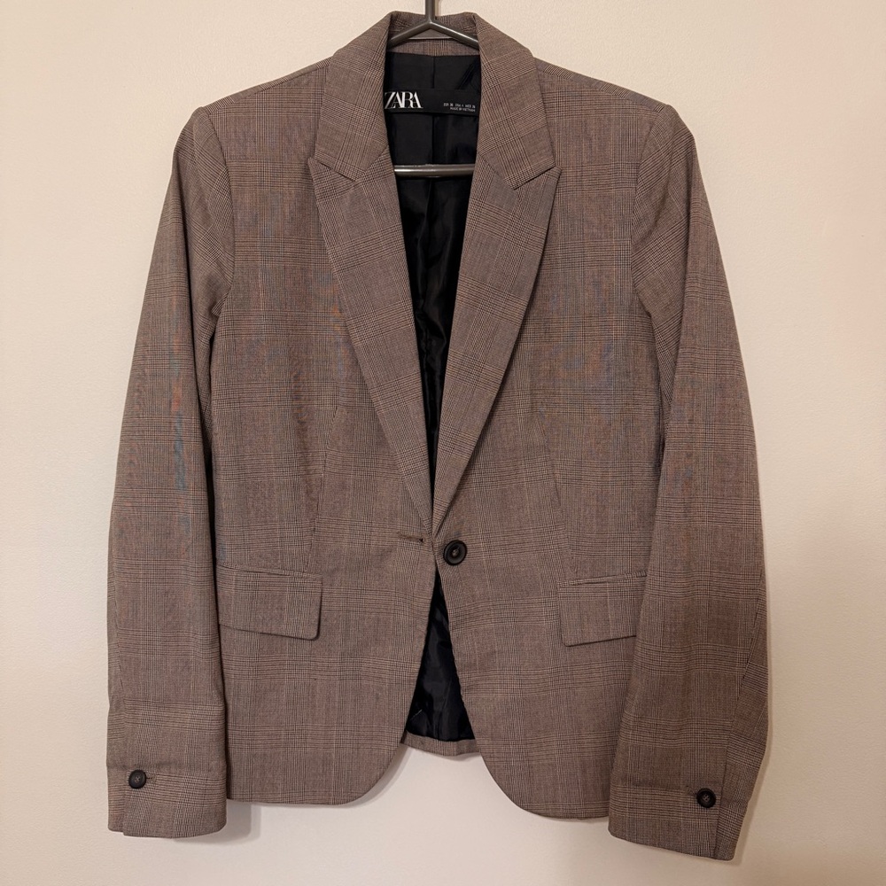 ZARA Brown Plaid Blazer Women’s Size 4